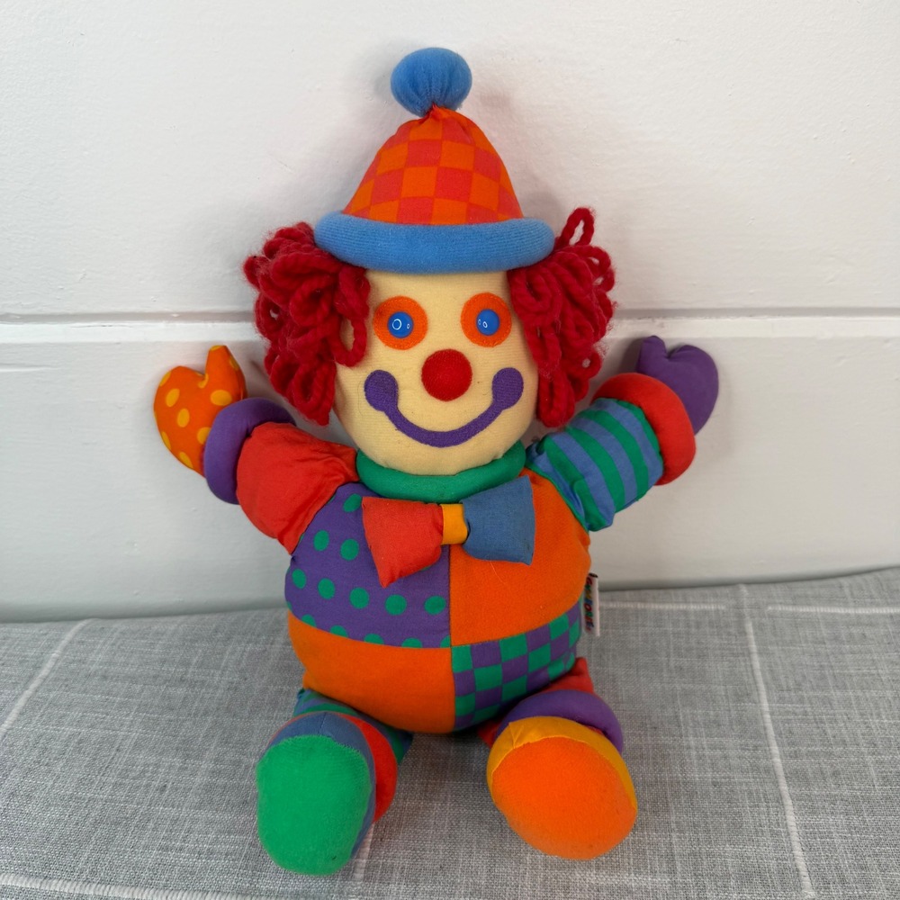 Vintage Gymboree Gymbo the Clown Plush Doll Colorblock 15" 90s Rainbow Tag